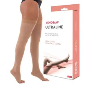 Meia compressiva Venosan Ultraline 4000 7/8 meia coxa 20-30 efeito climático Pé Aberto Bege
